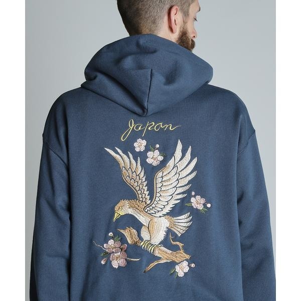 [}C]EMB. CHERRY BLOSSOM JAPAN EAGLE HOODED SWEAT^`F[u/VbgiSchottj lCr[
