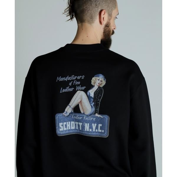 国内配送★Schott★クルースウェットピンナップガール CREW SWEAT PINUP GIRL/クルースウェットピンナップガール