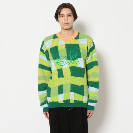ERL／イーアールエル／MENS SUN GREEN SWEATER 