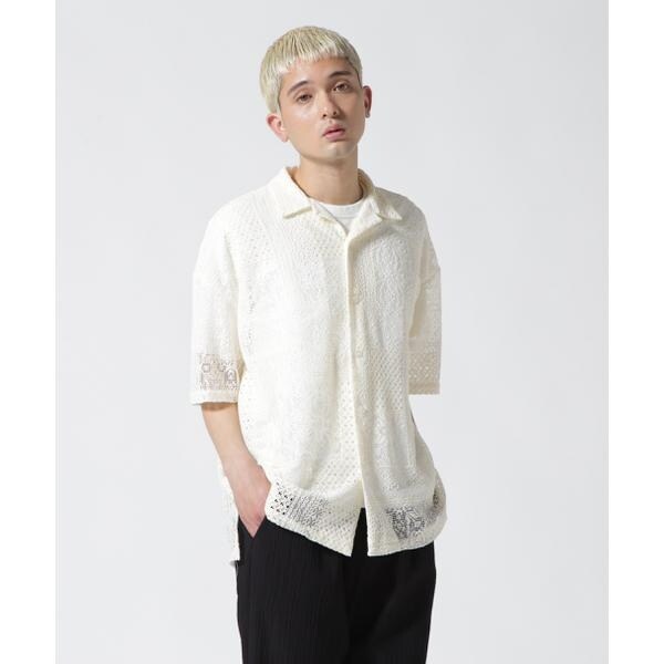 Dankeschon／ダンケシェーン／2TONE LACE S／S SHIRT／2トーンレース