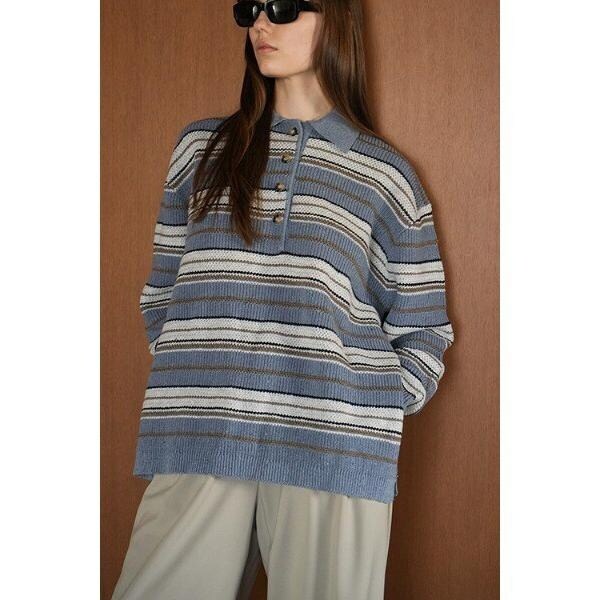 最終値下げ!】CLANE MULTI BORDER KNIT POLO TOP 最終値下げ!】CLANE MULTI BORDER KNIT POLO TOP