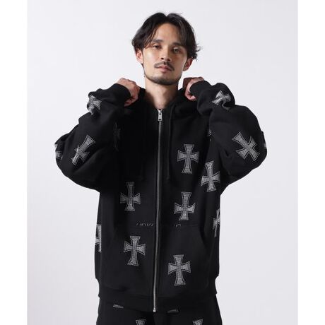 UNKNOWN LONDON／アンノウンロンドン／BLACK WHITE CROSS RS HOOD 