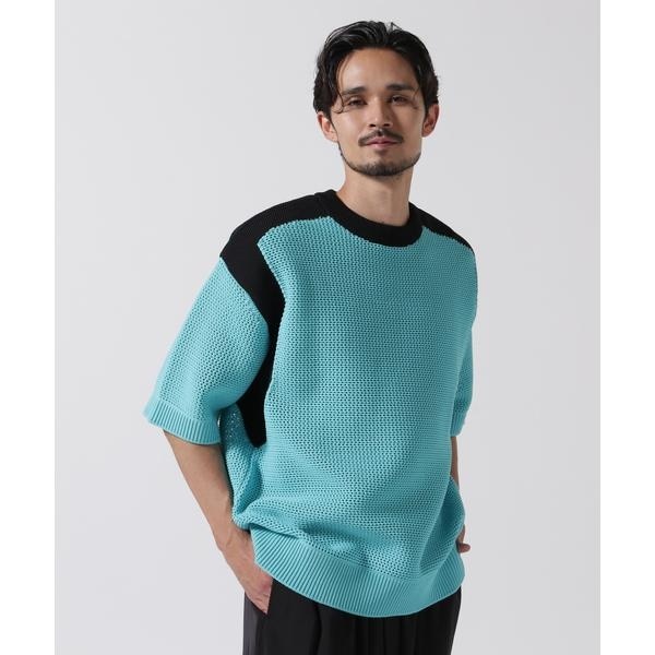 CULLNI／クルニ／Bi Color Mesh Knit Crewneck Short Sleev