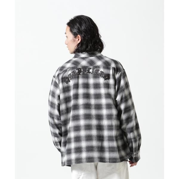 トップス supplier Leather Patch Check Shirt SUPPLIER／サプライヤー／Faux Leather Patch Check Shirt