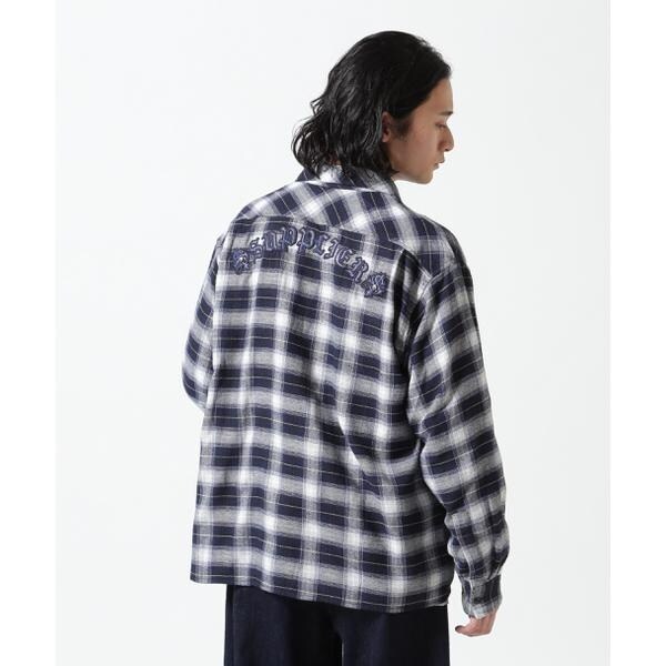 SUPPLIER サプライヤー　レザーパッチ　オンブレチェックシャツ　長袖シャツ SUPPLIER サプライヤー レザーパッチ オンブレチェックシャツ