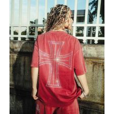 UNKNOWNLONDON／アンノウンロンドン／OUTLINE CROSS RHINESTONE T