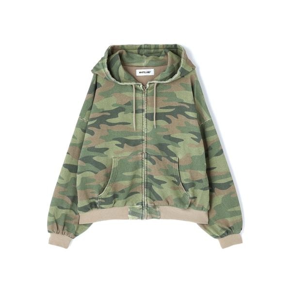 即完】Belvet Camo Zip Hoodie 白 迷彩 M 14.8oz camo Crop Zip Hoodie