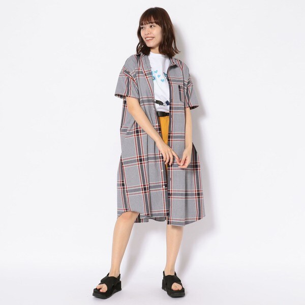 GRANDMA MAMA DAUGHTER ストライプシャツワンピース グレー