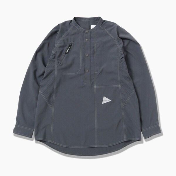 and wander/アンドワンダー UV stretch rip band collar shirt