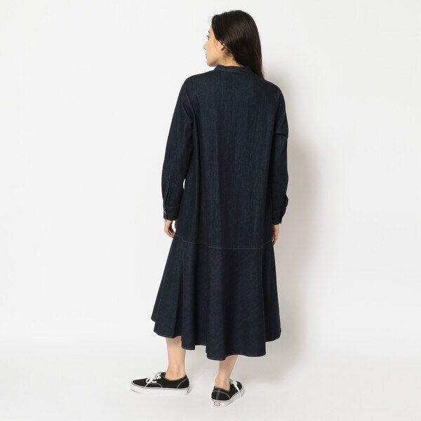 極美品　ミューニック　デニム　フレア　ロングワンピース　バンドカラー　インディゴ 極美品 ミューニック デニム フレア ロングワンピース バンド