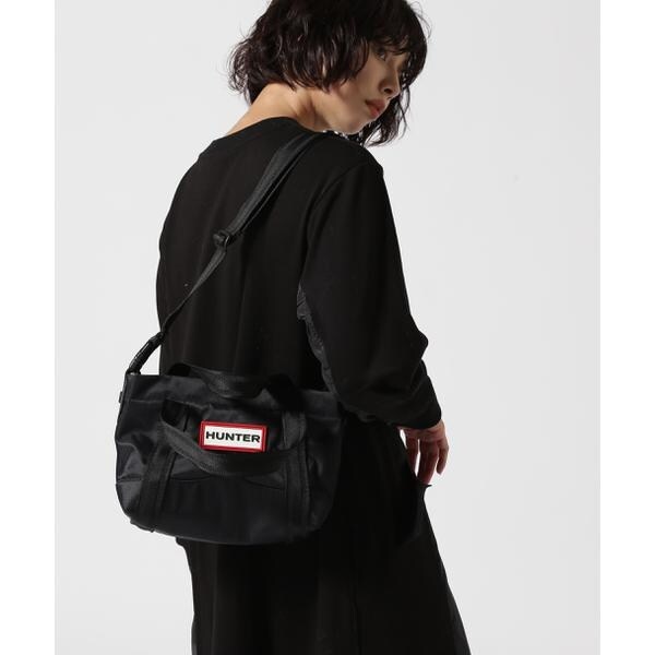 ナイロン ミニ トップ クリップ トート バッグ - ブラック