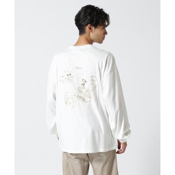 ビーセカンド（B’2nd）/REMI RELIEF(レミレリーフ) 別注LW加工20／−天竺BIGサイズロンT（刺繍：福） REMI RELIEF(レミレリーフ) 別注LW加工20／-天竺BIGサイズロンT(刺繍