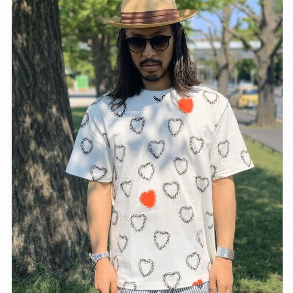 muta 国内買付 Three America Heart LS TEE 別注 muta MARINE/ムータ マリン/別注Three America Heart LS TEE