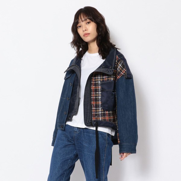 AULA デニム　チェック　ロングジャケット AULA デニム チェック ロングジャケット 公式】 フード付デニムロング