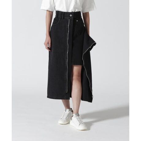 LIMI feu／リミ フゥ／Black Denim Layered Tight Skirt | ロイヤル 