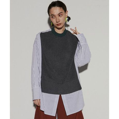 UN3D.／アンスリード／KNIT DOCKING SH／ニットドッキングシャツ 