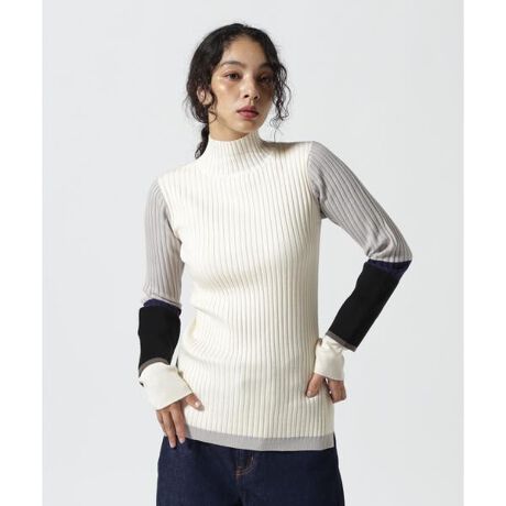 AULA AILA／アウラアイラ／COLOR BLOCK SLEEVE RIB KNIT | ロイヤル 