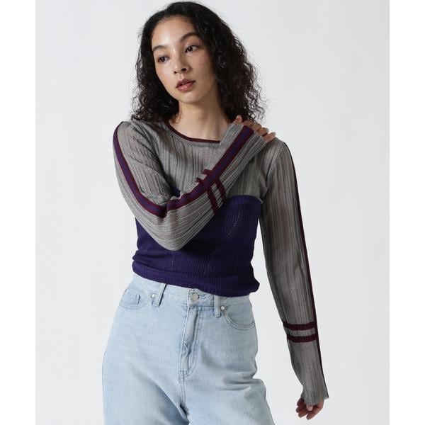 tシャツ rehersall／リハーズオール/MIXテレコスリットトップス レディース rehersall／リハーズオール／MIXテレコスリット