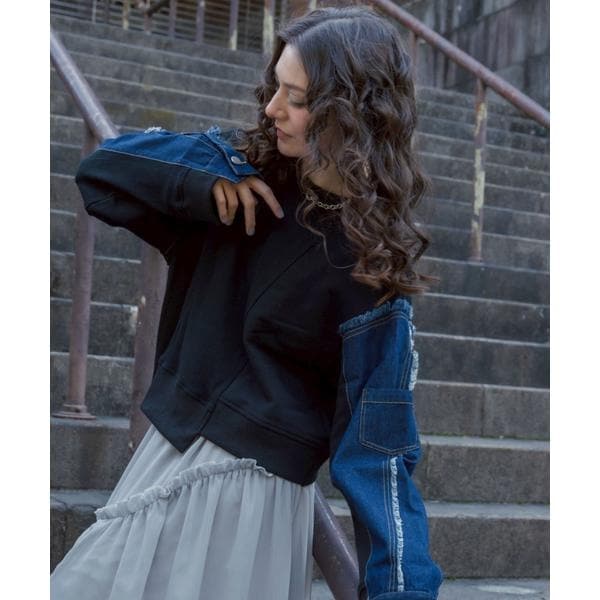 AULA AILA／アウラアイラ／別注デニムコンビネーションプルオーバー