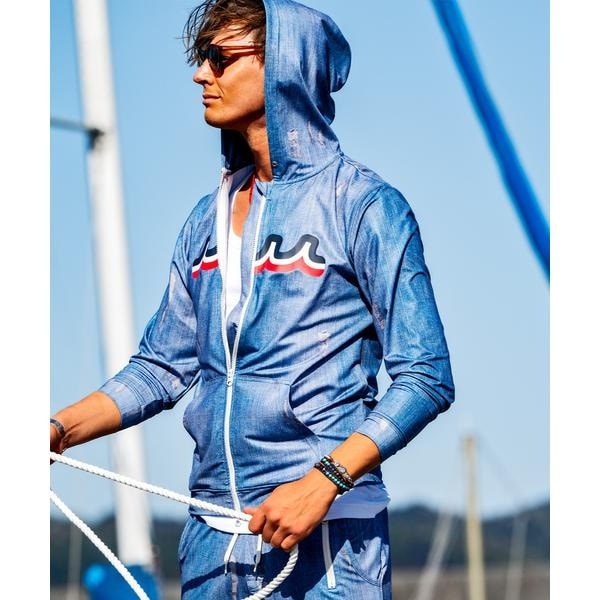 muta MARINE／ムータ マリン／別注DENIMプリントラッシュパーカー