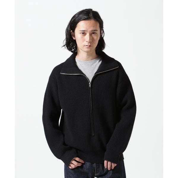 YOKE 3/4 FRONT ZIP HIGHNECK RIB SWEATER