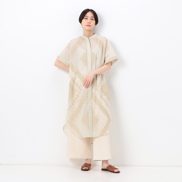 コムサ　COMME CA　ペンターマット刺繍ローン シャツ　ワンピース Sサイズ 〕 ペンターマット刺繍ローン シャツ | コムサ(COMME CA