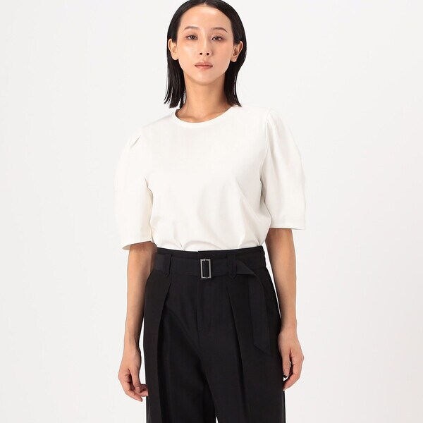 〔 TALLサイズ 〕 ストレッチシアーサッカードット柄 プルオーバー CHILD WOMAN ストレッチシアサッカードット ボトルネック長袖