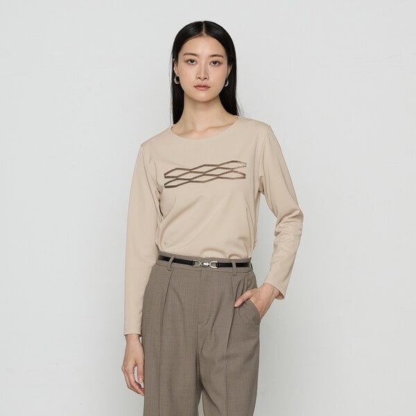 〔 TALLサイズ 〕 ストレッチシアーサッカードット柄 プルオーバー CHILD WOMAN ストレッチシアサッカードット ボトルネック長袖