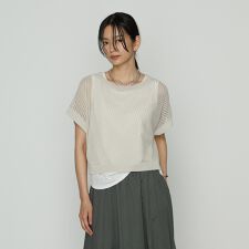 透かし編みレース柄 レイヤードニット
