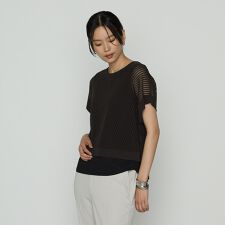 〔 Sサイズ 〕 透かし編みレース柄 レイヤードニット