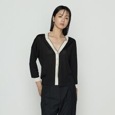 シルキー天竺ニット バイカラーカーディガン