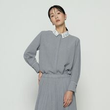 ドライシャンブレー レース襟付きシャツ