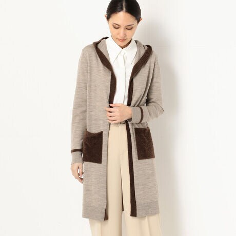 ＋サイズ〕ファー トリミングフード カーディガン | ギャバジン K.T  