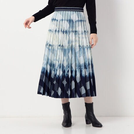 洗える】インディゴと藍のチェック柄デニム ブリーチスカート  