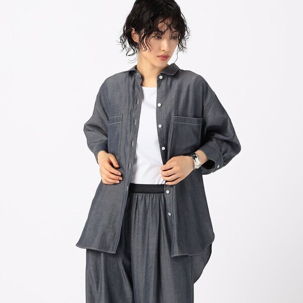 サイズ〕【洗える】竹シャンブレー ロングシャツ | ギャバジン