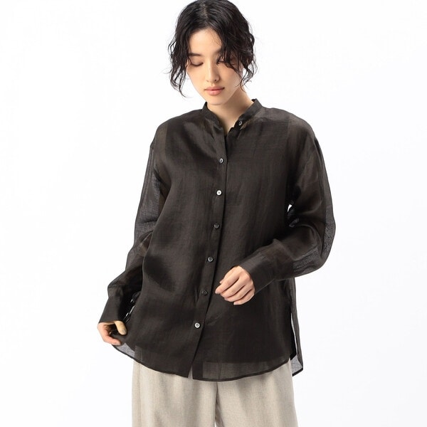 23区長袖ロングシャツ バンドカラー 麻 未使用品