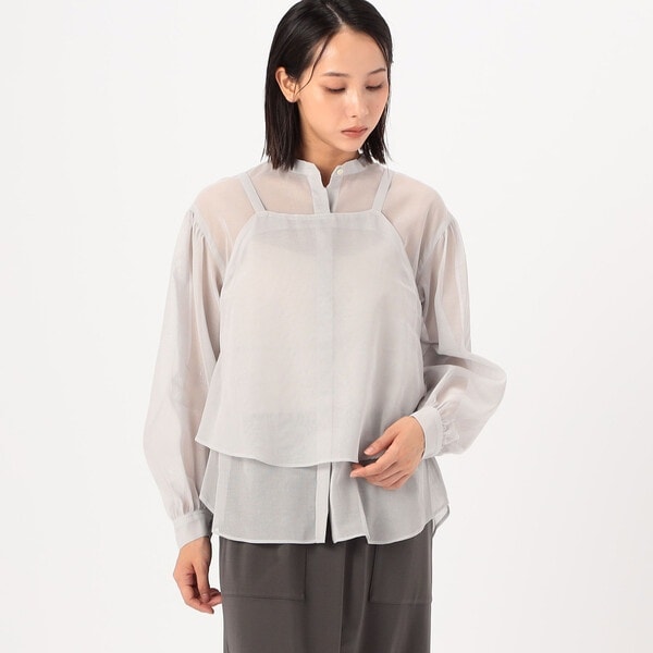 〔 +サイズ 〕 【ツインセット】コットン和紙シアー平織り シアージレ×ブラウス COMME CA｜【ツインセット】コットン和紙シアー平織り
