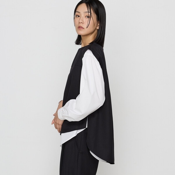 バックサテン梨地 ニットドッキングブラウス | ギャバジン K.T