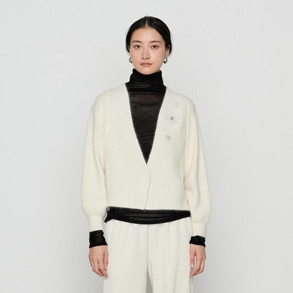 ギャバジン K．T（Gabardine K．T）/〔 +サイズ 〕 ラクーン×アンゴラブレンドヤーン パーティーニット・ショートカーデ サイズ 〕 ラクーン×アンゴラブレンドヤーン パーティーニット