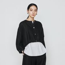 〔 +サイズ 〕 麻調合繊 レイヤードブルゾン