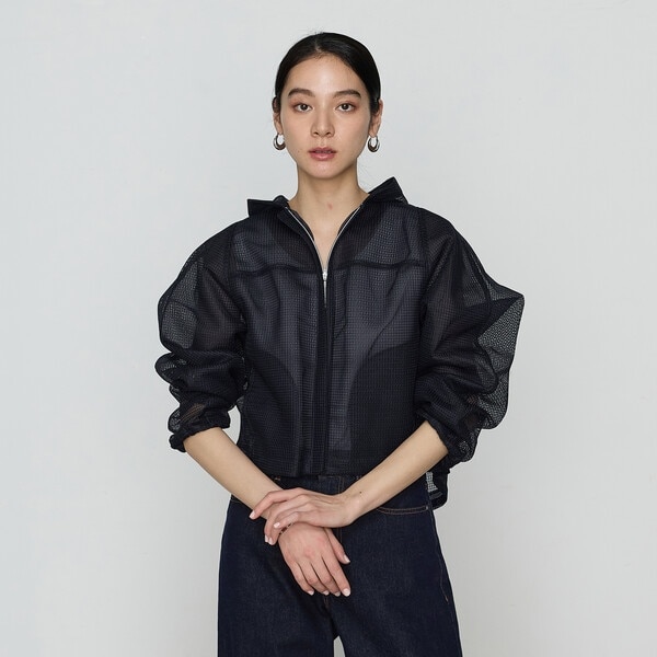 ギャバジン K.T] ブークレダンボール レイヤード風フード付トレーナー