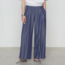 〔 +サイズ 〕 オトナシャンブレー タックワイドパンツ