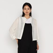 〔 +サイズ 〕 綿麻からみ 麻メッシュブルゾン