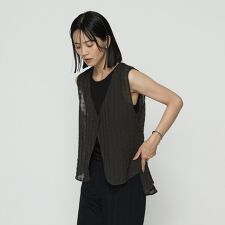 〔 +サイズ 〕 チェック柄カラミ ジレ