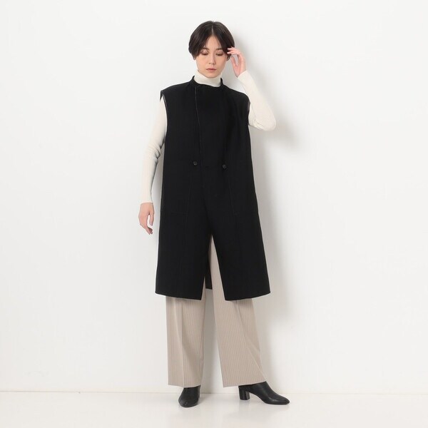 【リバーシブル】無地×ハウンドトゥースダブルフェイス ロングジレ COMME CA｜【リバーシブル】無地*ハウンドトゥースダブル