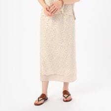 【セットアップ対応】ボタニカル チュール 刺繍 レース タイトスカート