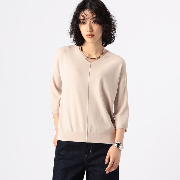 〔 Sサイズ 〕 ストレッチコットン鹿の子編みニット ハイネックフレンチスリーブニット COMME CA｜ストレッチコットン鹿の子編み ハイネックフレンチ