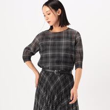 シアーデジタルチェック 袖プリーツブラウス