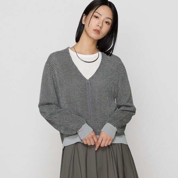 〔 TALLサイズ 〕 モールジャガードニット ジップアップカーディガン COMME CA｜[ TALLサイズ ] モールジャガードニット ジップアップ