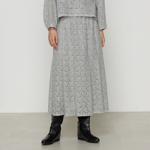 【セットアップ対応】フラワーモチーフ起毛ウールレース スカート